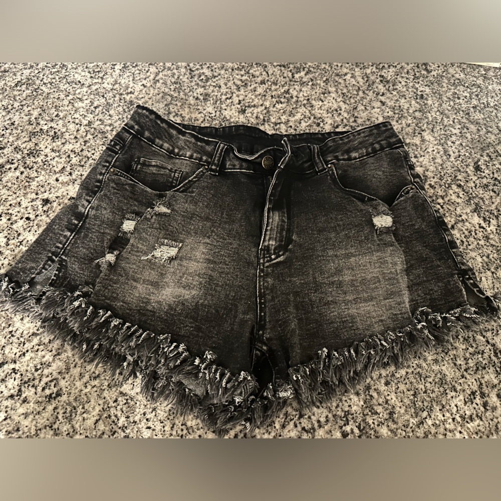 Grey Washed Shorts with Black Accents